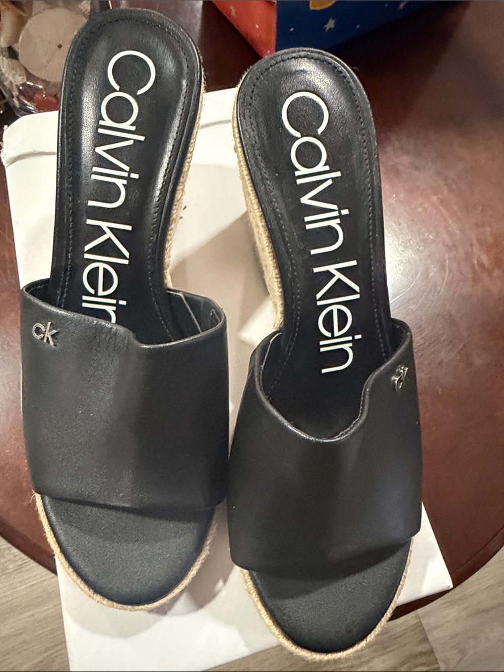 Calvin Klein Black Slide Espadrille Mules with Logo